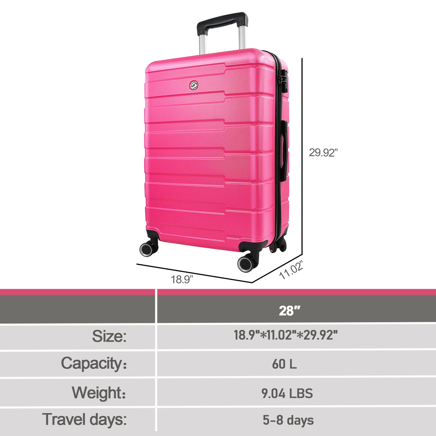 28 Inch Luggage, Hard Shell Suitcase Checked luggage, Large Suitcase with Spinner Wheels, Travel Luggage Suitcases with Lock,Carry On Luggage for Women Men Weekender