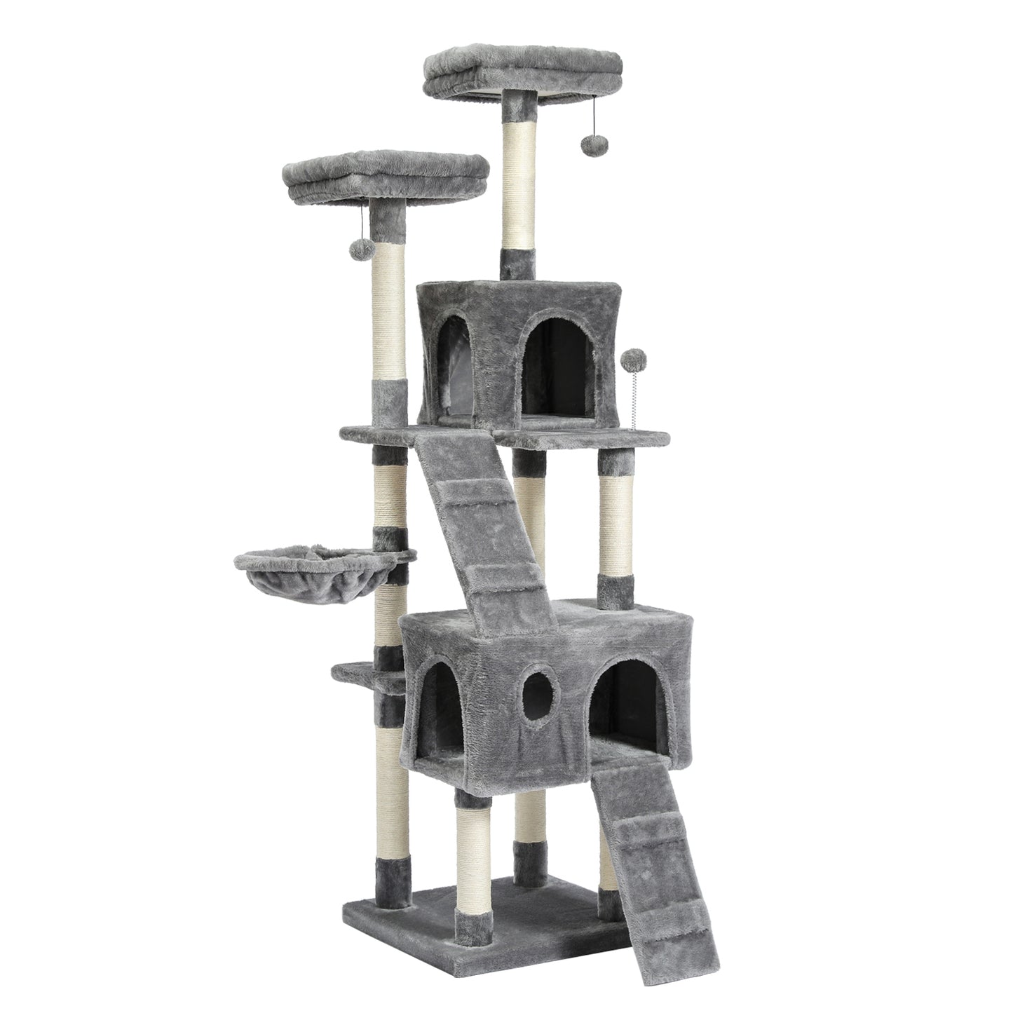 Cat Tree 69 Inches Cat Tower with 2 Condos and 2 Perches, Kitty Climber Tower Furniture, Upgraded Version Grey