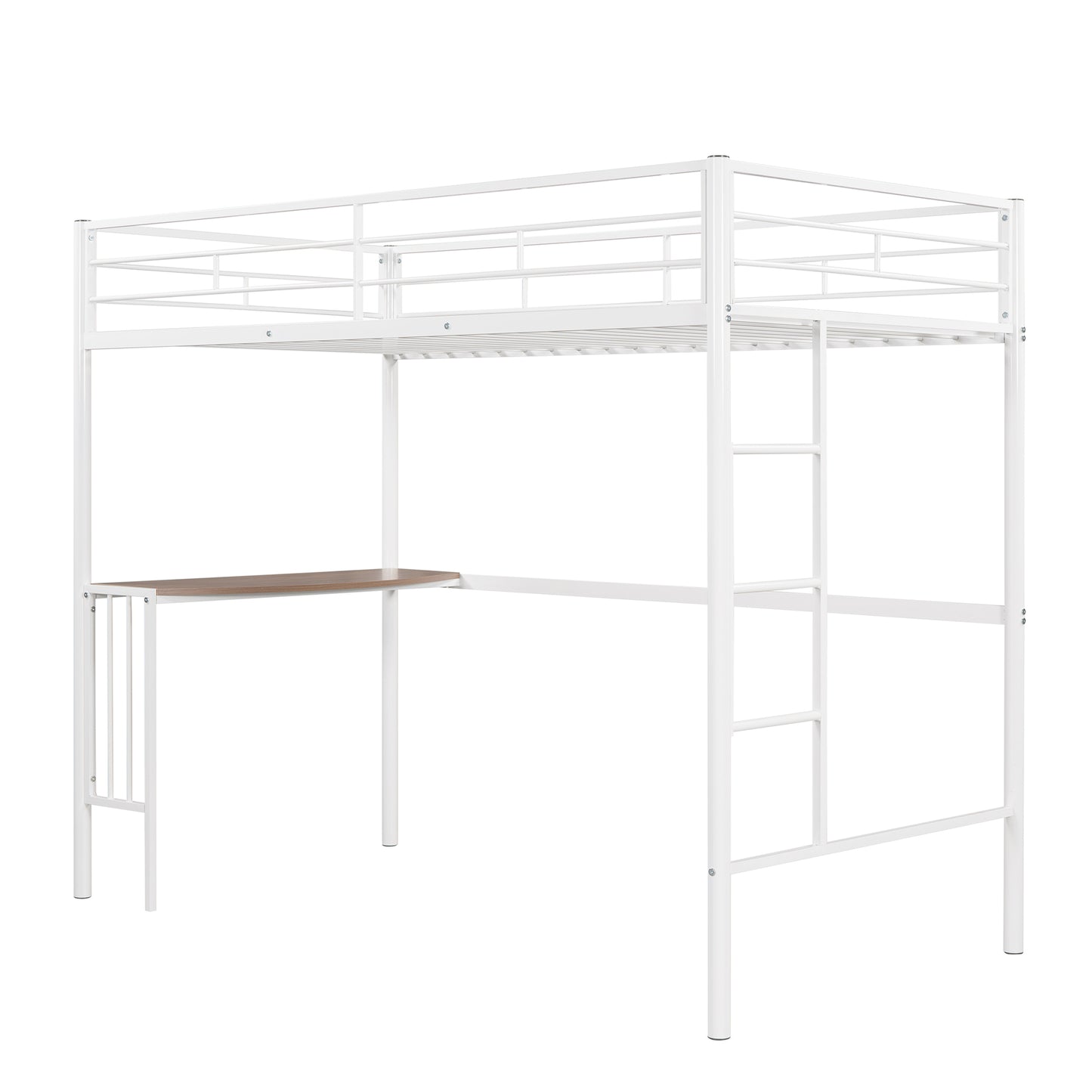 Metallic White Twin Over Full Bunk Bed with Desk and Ladder