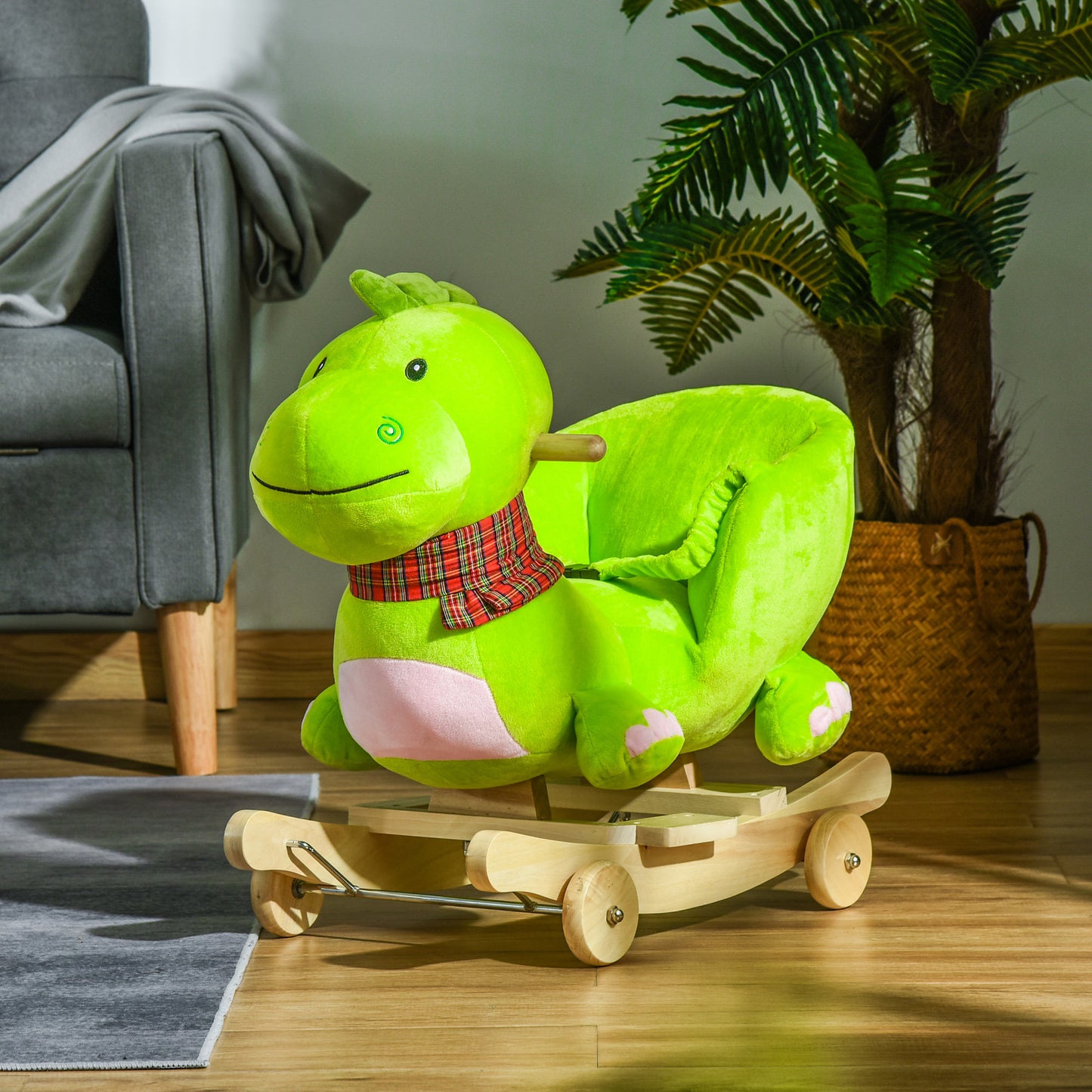 Baby Rocking horse Kids Interactive 2-in-1 Plush Ride-On Toys Stroller Rocking Dinosaur with Wheels and Nursery Song