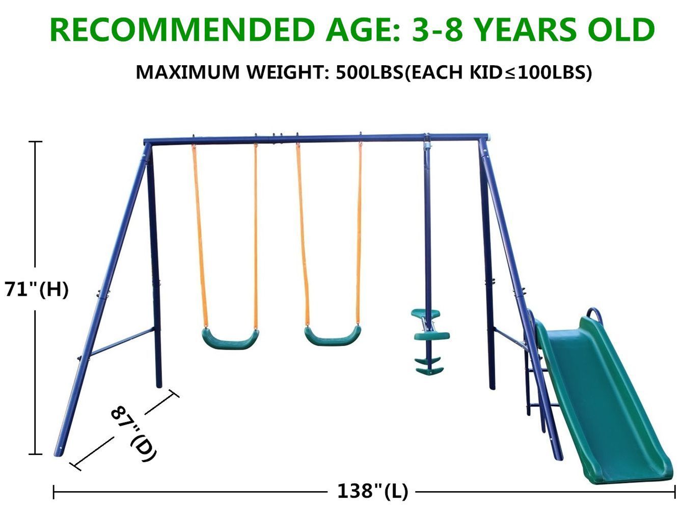 A-Frame Metal Swing Set with Slide and Color Options