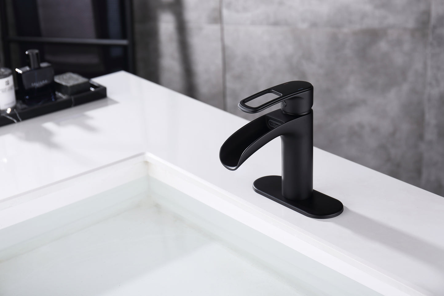 Waterfall Black Bathroom Faucet with Single Handle