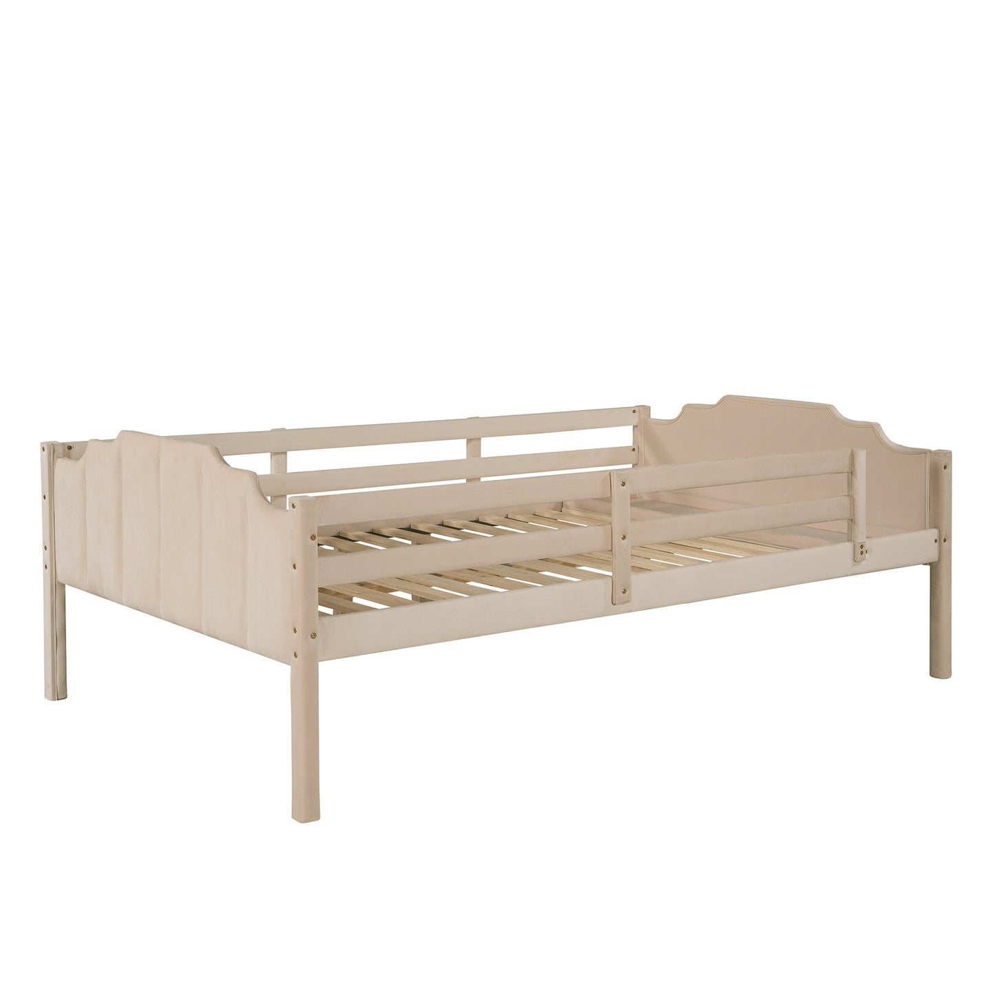 Triple Bunk Bed with Full Lower Bed, Twin Upper Bed, Velvet Finish, Beige - Space-Saving Triple Bed with Full, Twin, and Velvet Touch