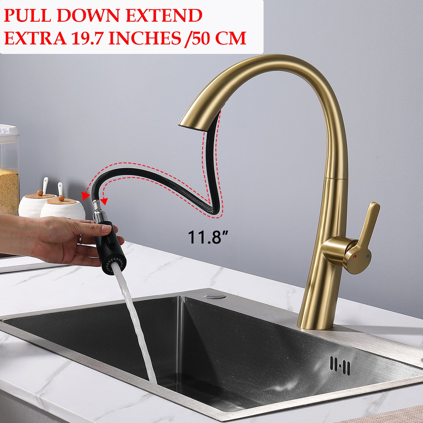 Single Handle Stainless Steel Pull Out Kitchen Faucet