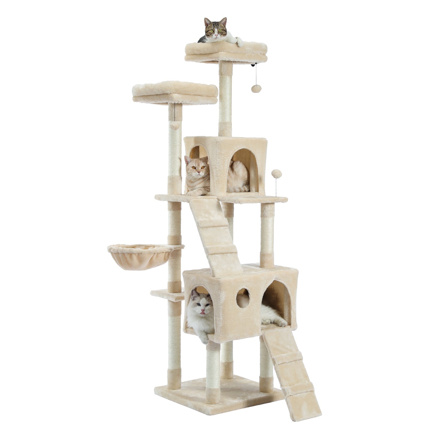 Cat Tree 69 Inches Cat Tower with 2 Condos and 2 Perches, Kitty Climber Tower Furniture, Upgraded Version Beige