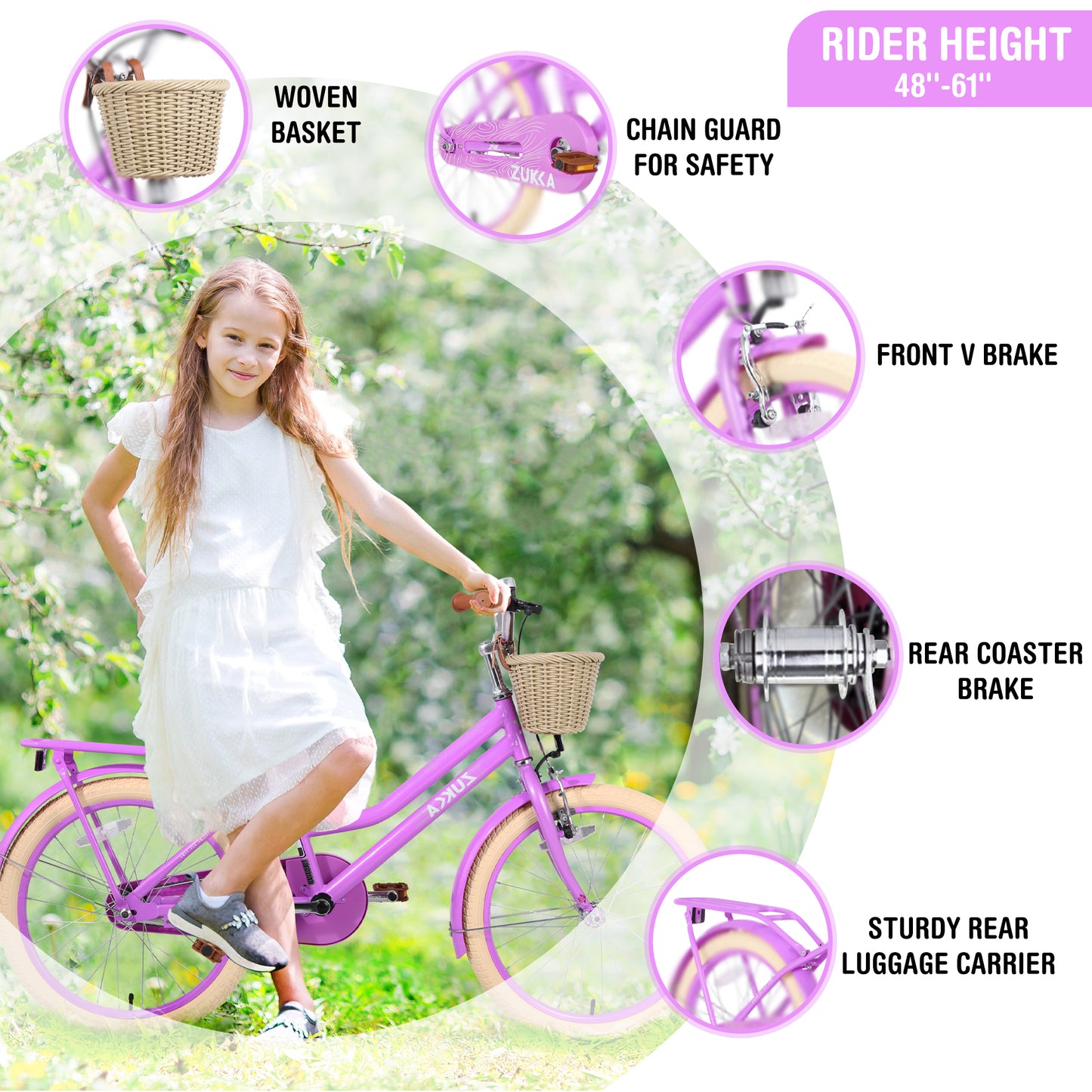 Multiple Colors,Girls Bike with Basket for 7-10 Years Old Kids,20 inch wheel ,No Training Wheels Included