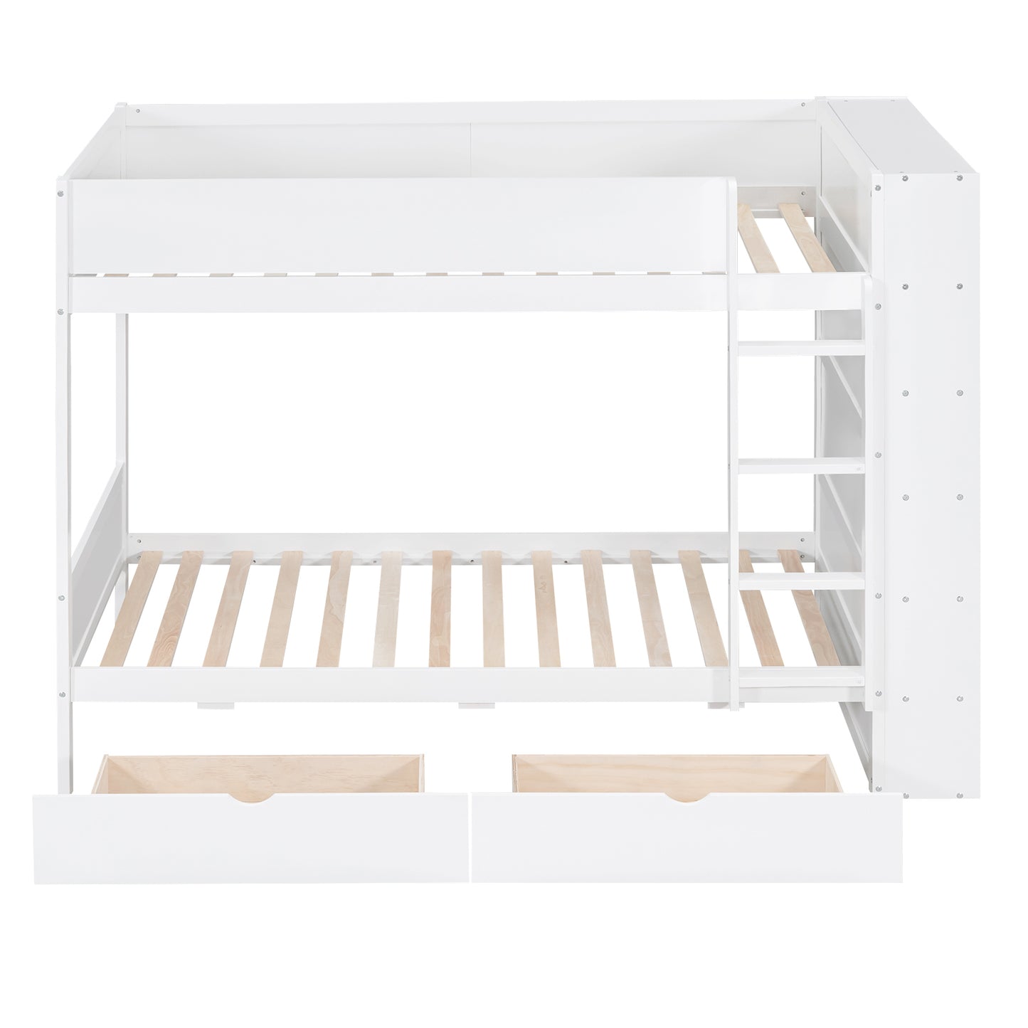 White Bunk Bed with Storage Drawers and Cabinet for Twin Size