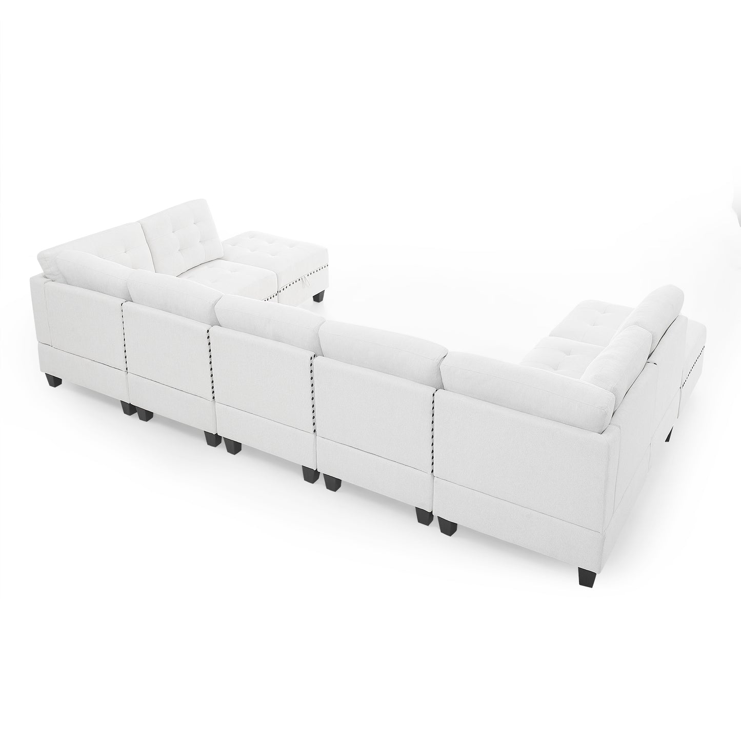 U-shaped Ivory Chenille Modular Sectional Sofa with DIY Combination