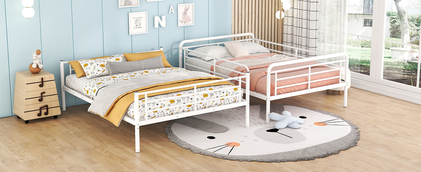 Contemporary White Metal Full XL Over Queen Bunk Bed