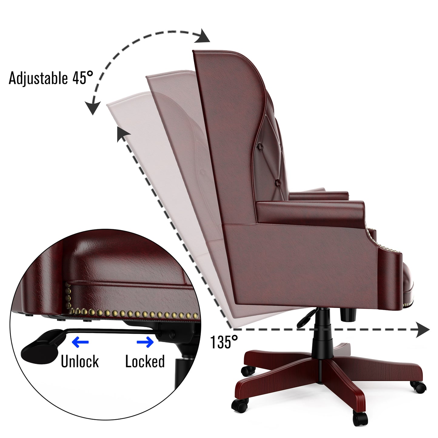 330LBS Executive Office Chair, Ergonomic Design High Back Reclining Comfortable Desk Chair - Burgundy