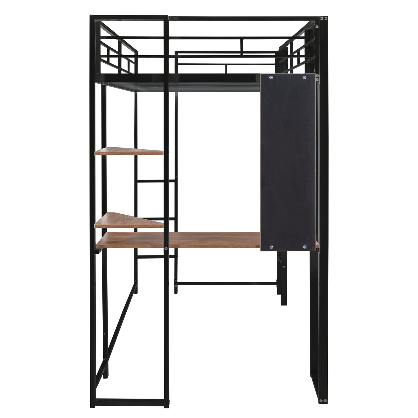 Twin Metal Loft Bed with 2 Shelves and one Desk ,BLACK(: MF281206AAB)