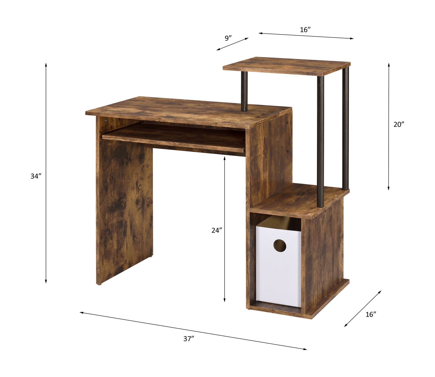 Lyphre Rustic Oak and Metal Computer Desk with Industrial Style Finish