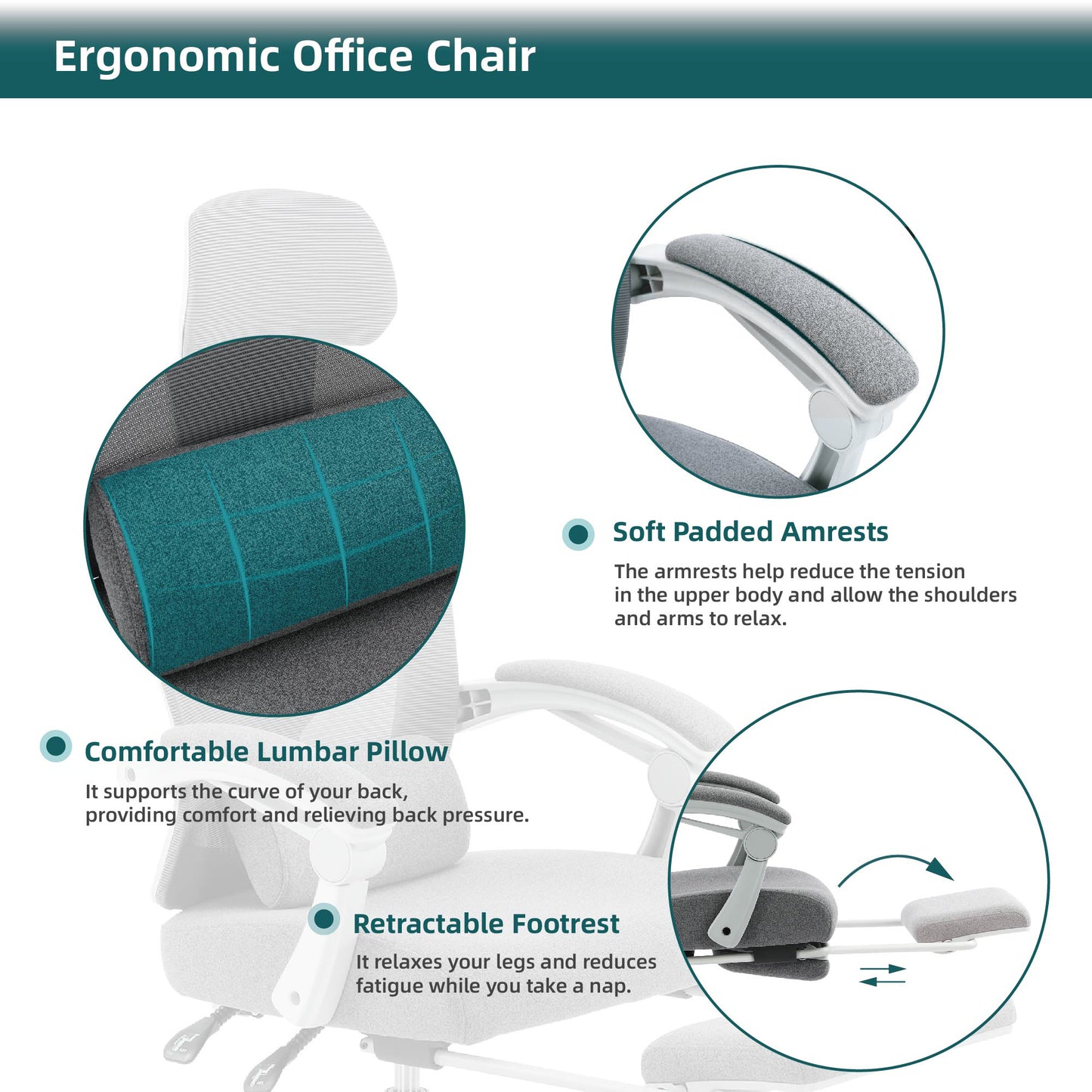 SWEETCRISPY Mesh High Back Ergonomic Office Chair Lumbar Support Pillow Computer Desk Chair