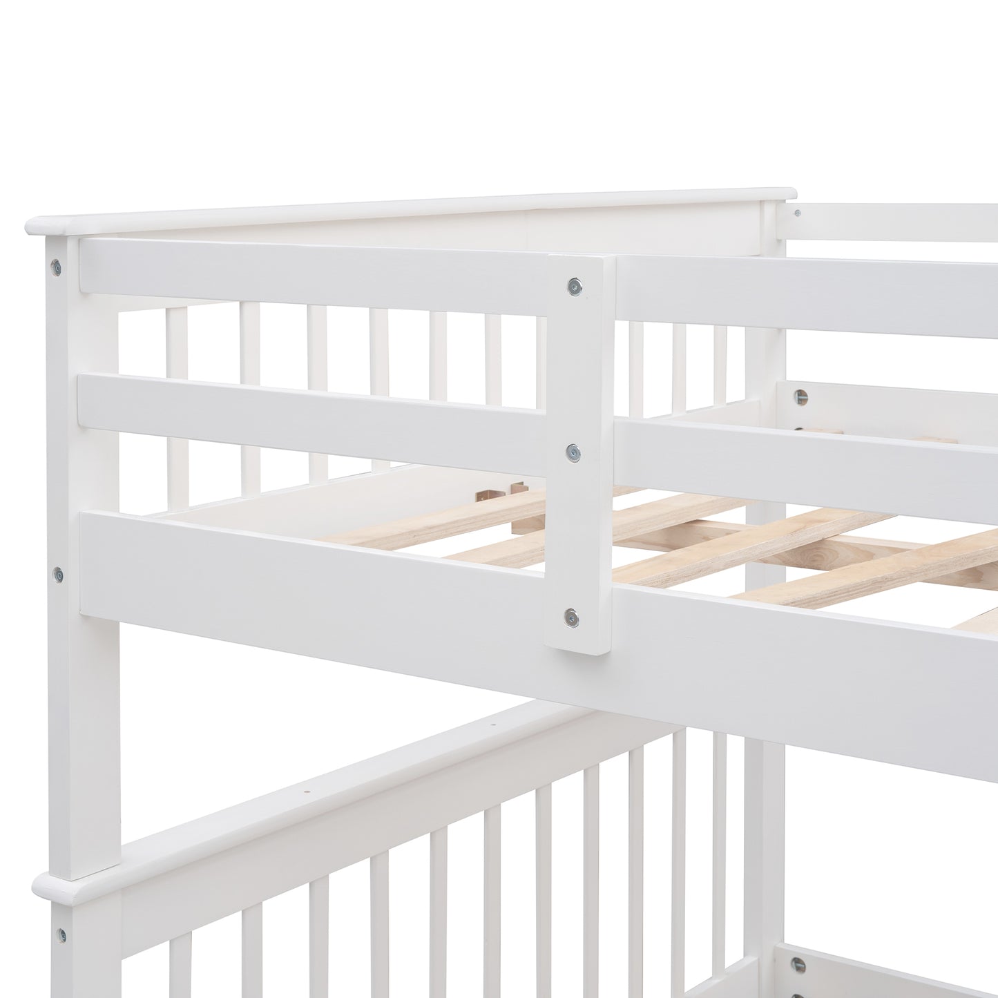 Stairway Full-Over-Full Bunk Bed with Storage, Guard Rail, and White Finish for Bedroom or Dorm with Ultimate Storage and Safety Features