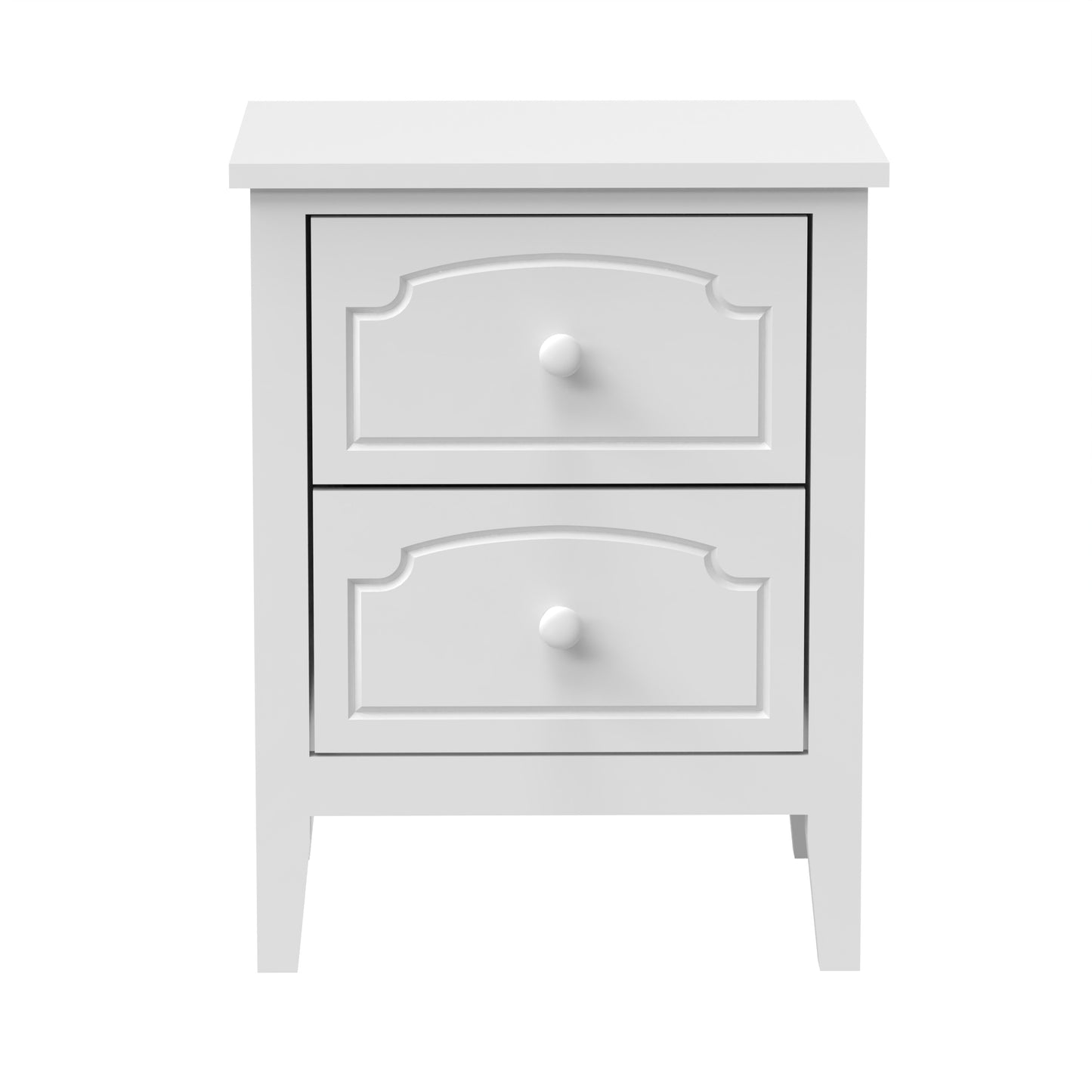 White Contemporary Roman Style, Solid Wood 2 Drawers Nightstand, Bedside Table, Living Room End Table. Paint Sprayed Finishing