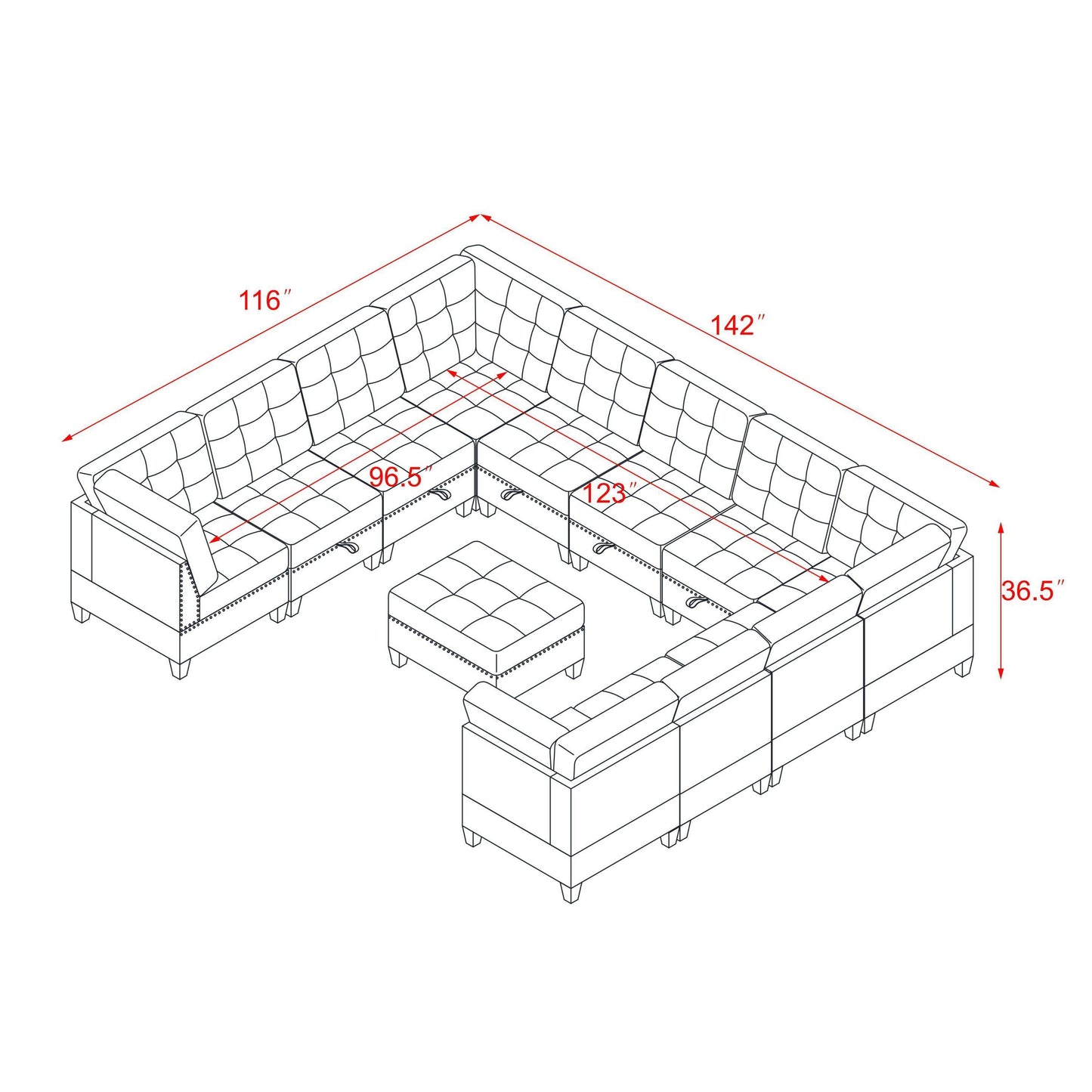 U-Shaped DIY Modular Sectional Sofa with Bonus Storage