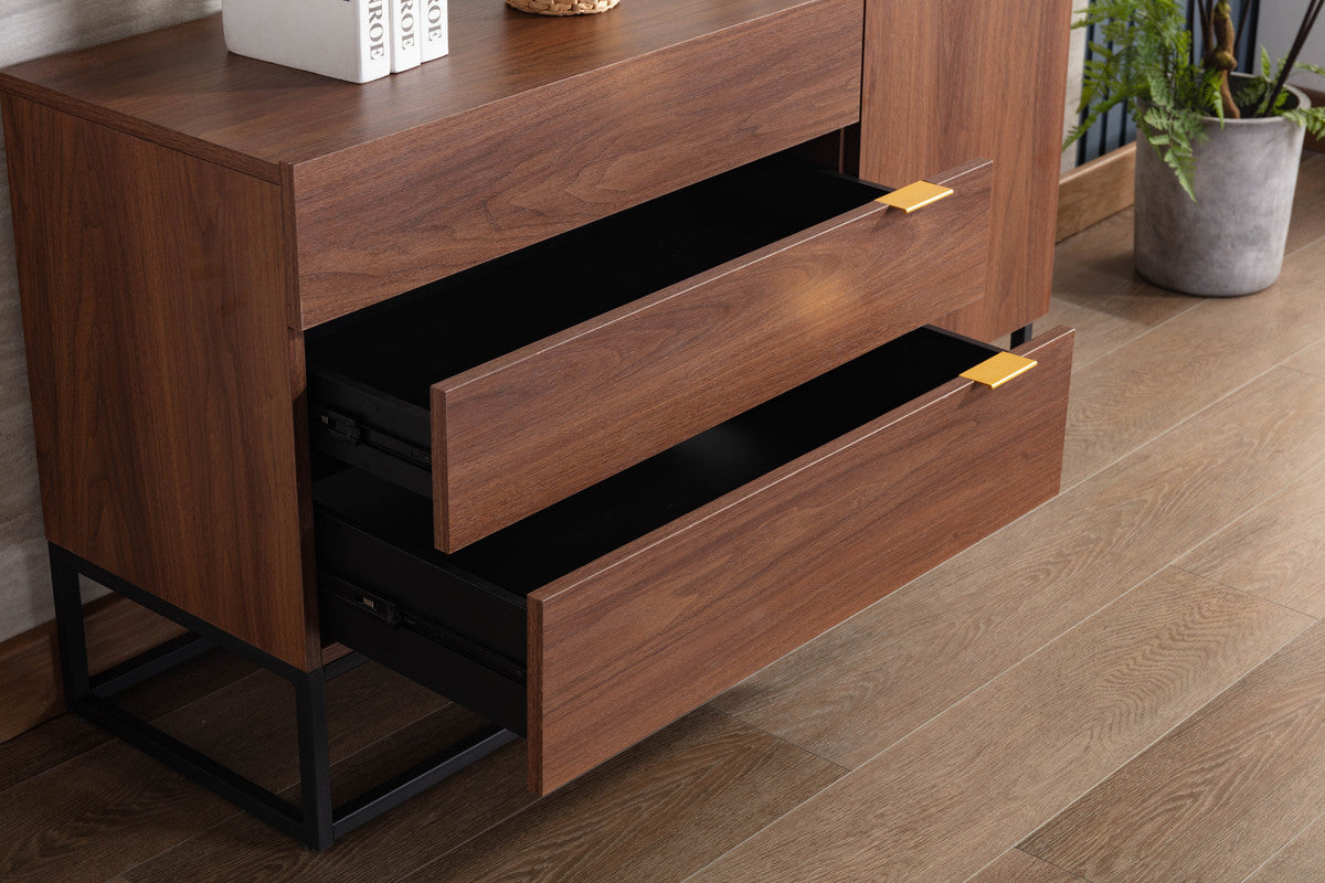 Walnut Brown Wood TV Stand with Drawer and Cabinet Storage