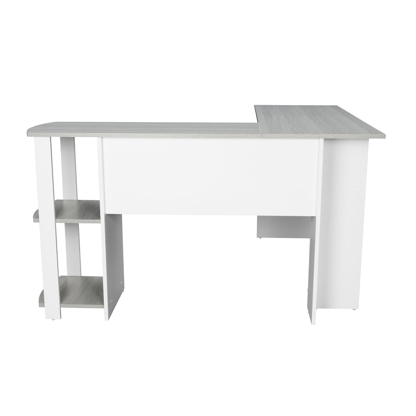 Grey L-Shaped Desk with Convenient Side Shelves