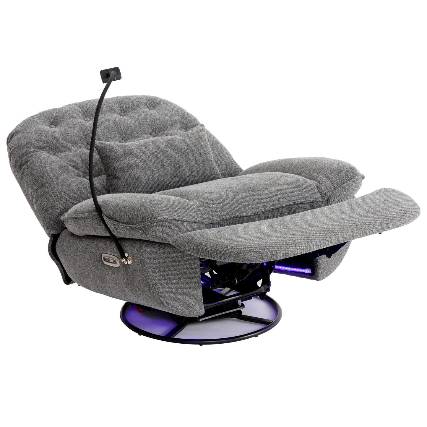 Smart Grey Recliner with Swivel, Voice Control, and Bluetooth Music Player