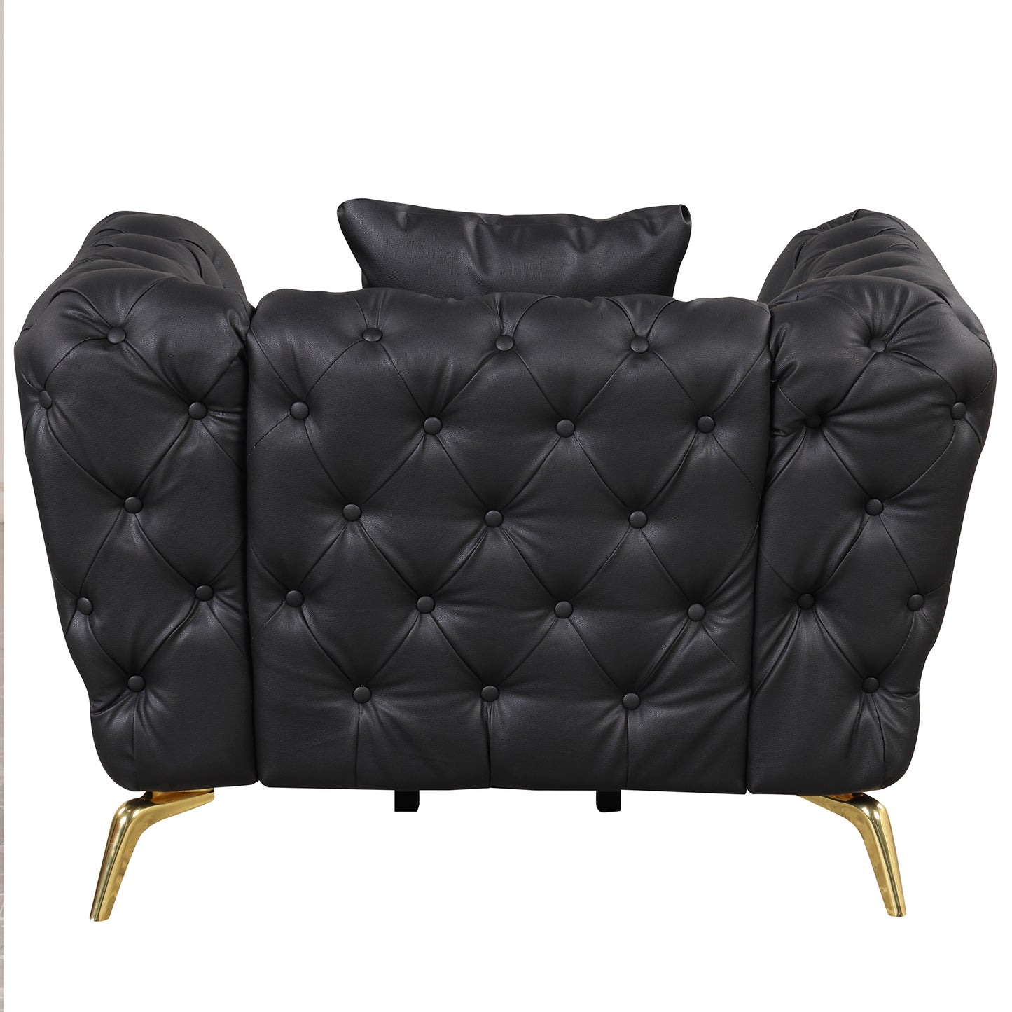 Modern Black Upholstered Sofa with Button Tufted Back and Metal Legs