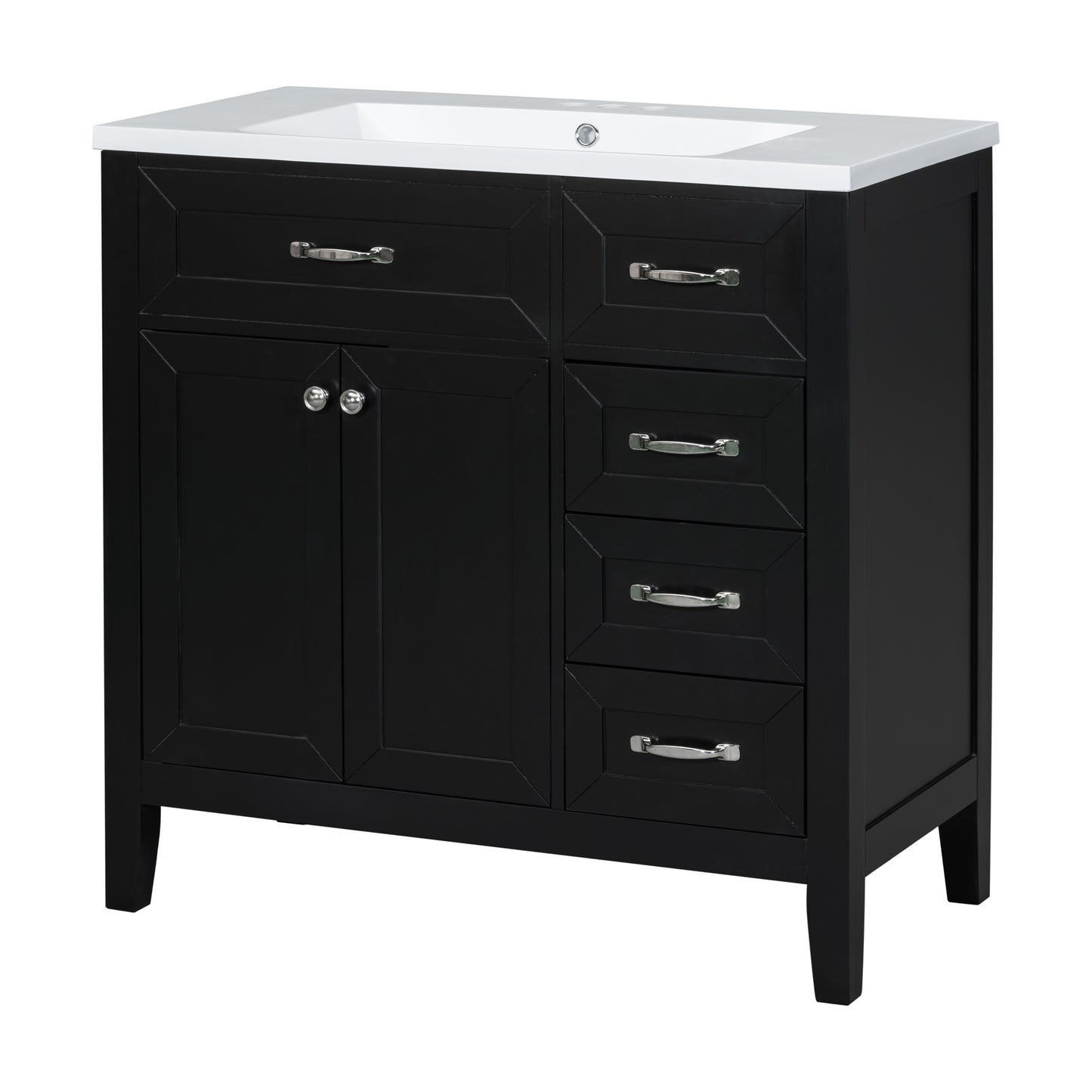 36" Bathroom Vanity with Sink Combo, Black Bathroom Cabinet with Drawers, Solid Frame and MDF Board