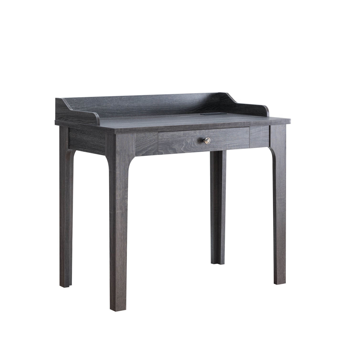 Grey Distressed Writing Desk with Electrical Outlets and USB Ports