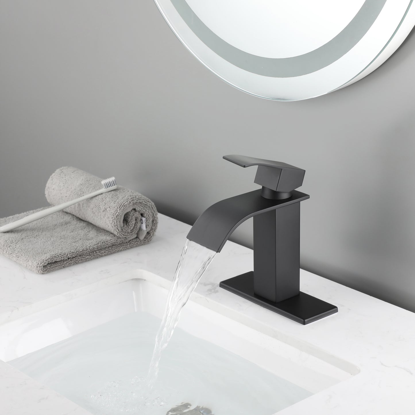 Bathroom Vanity Sink Faucet with Waterfall Spout and Single Handle