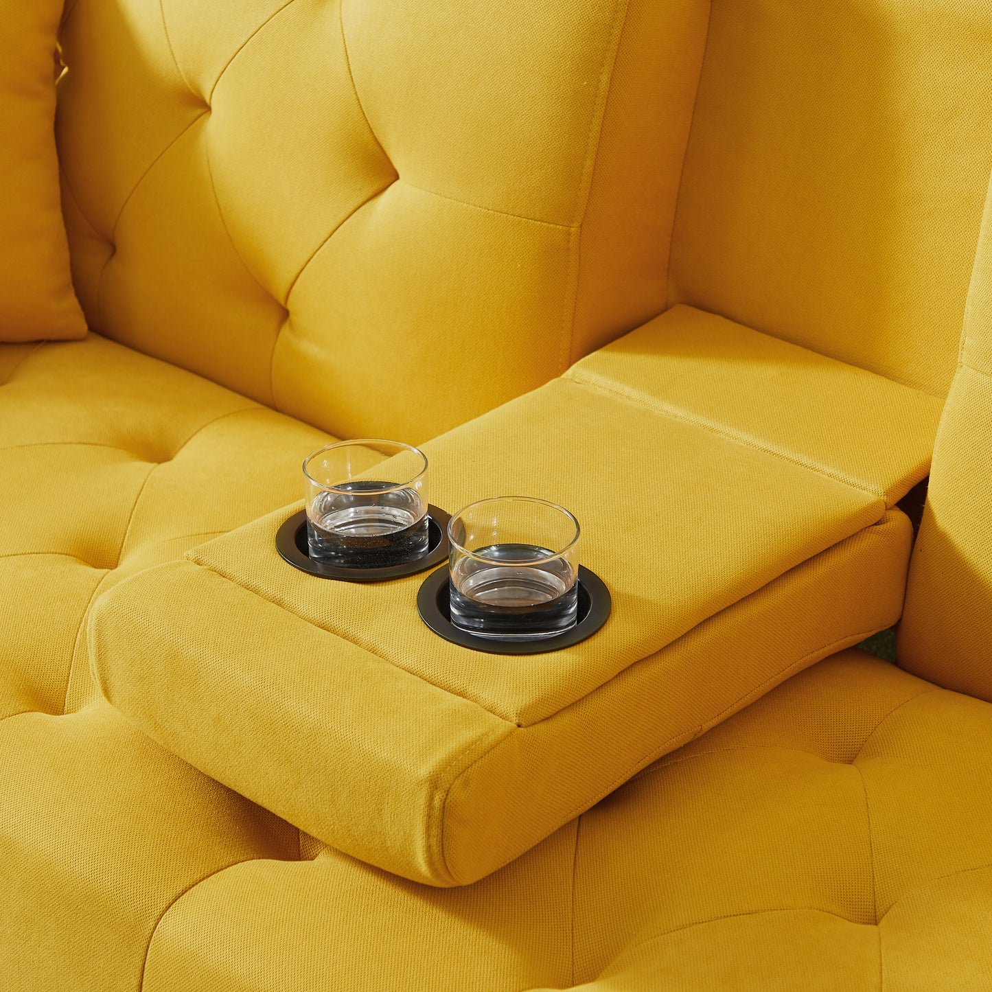 Square Arm Armrests, Yellow Linen Convertible Sofa and Daybed