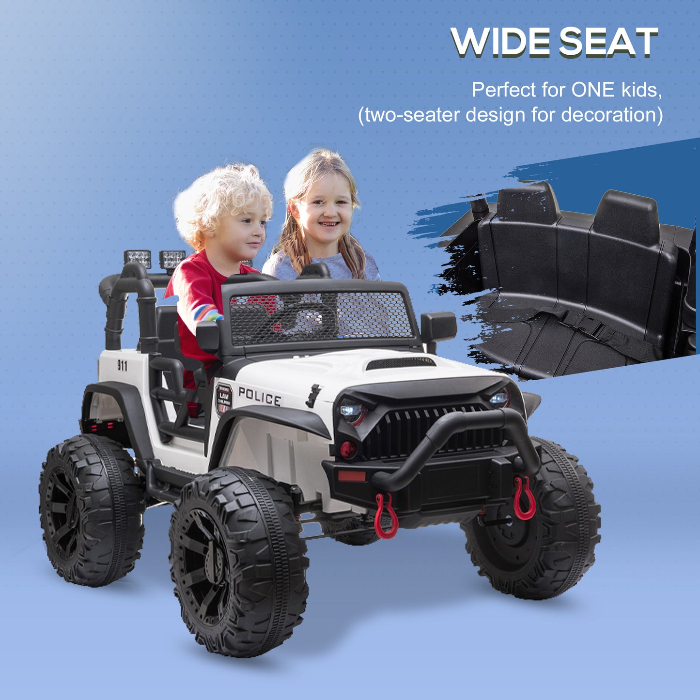 Aosom Kids Ride On Car 12V Battery-Powered Electric Truck with Wide Seat, Parent Remote Control & Music, White