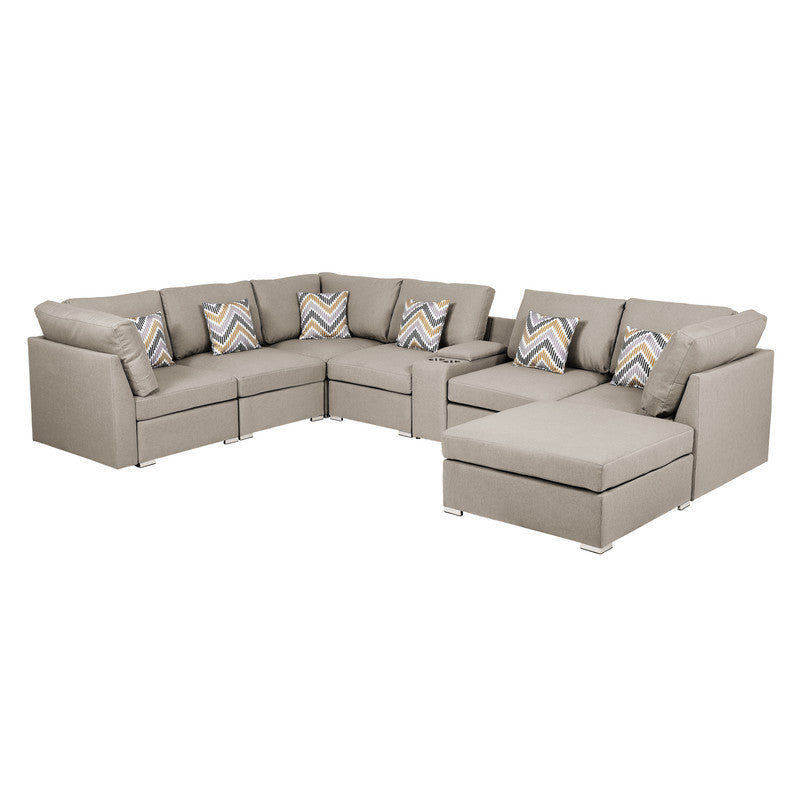 Amira Beige Fabric Modular Sectional Sofa with USB Console, Ottoman, and Versatile Configurations