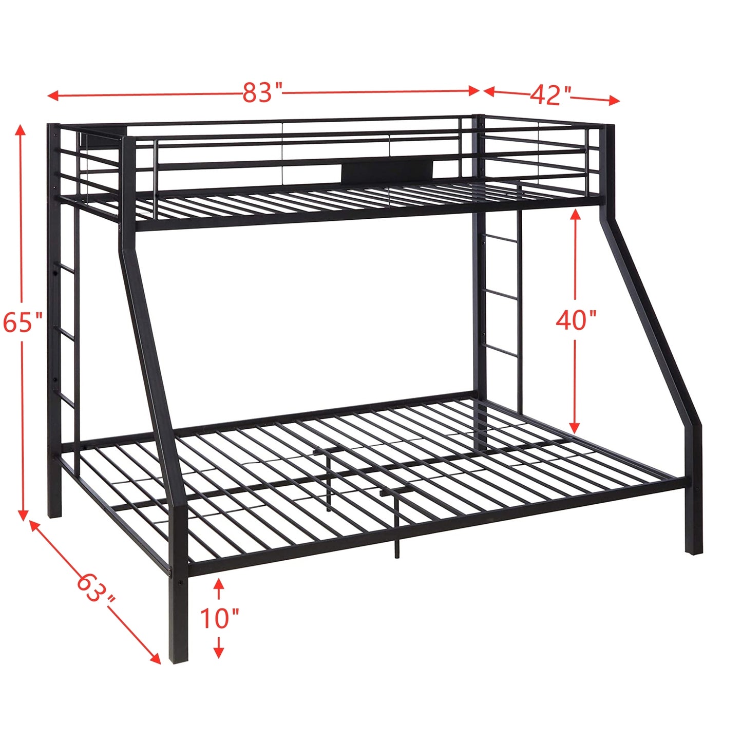 Sandy Black Metal Bunk Bed with Twin XL/Queen Size Configuration