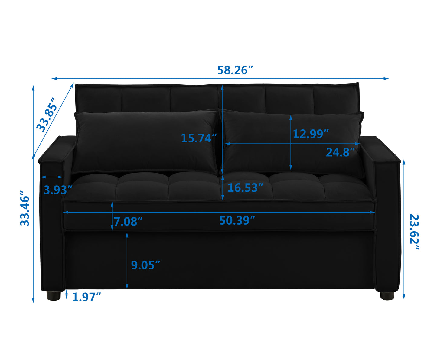 Black Velvet Two-Person Sleeper Sofa