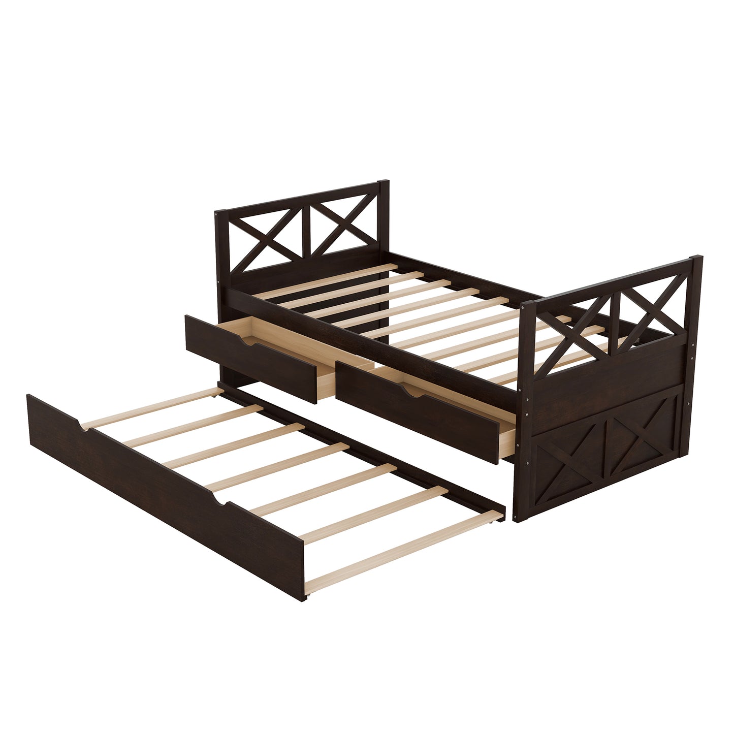 Multi-Functional Daybed with Drawers and Trundle, Espresso