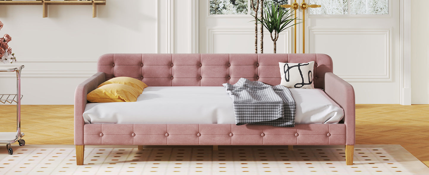 Full Size Upholstered Daybed with 4 Support Legs,Pink