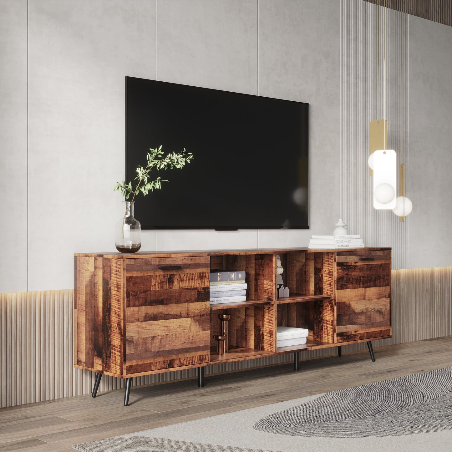 Stylish Adjustable Mid-Century TV Stand with Wood Storage Console