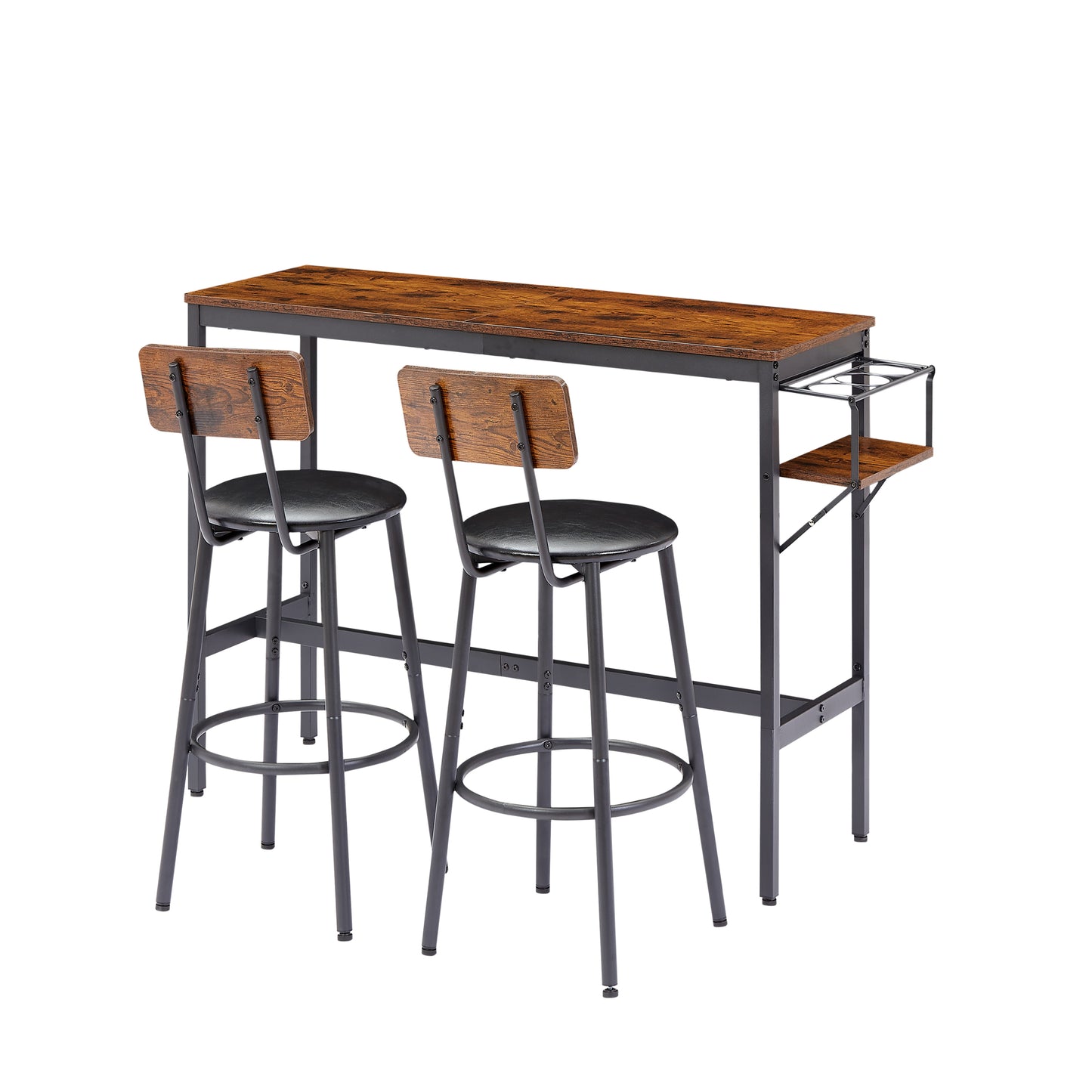 Bar Table Set with wine bottle storage rack. Rustic Brown,47.24'' L x 15.75'' W x 35.43'' H.