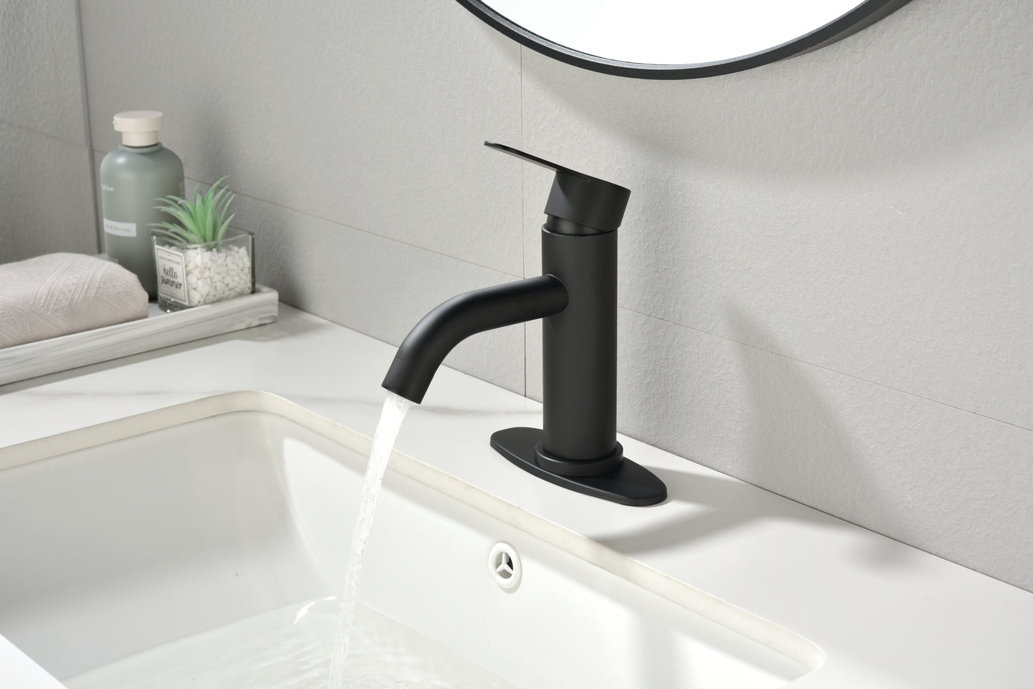 Modern Matte Black Waterfall Spout Bathroom Faucet with Single Lever Control