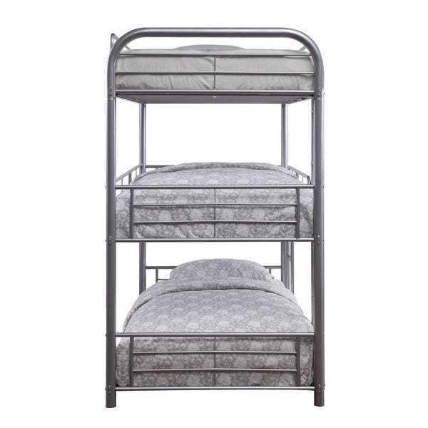 Triple Silver Cairo Bunk Bed - Twin Trio 38100 - Industrial Space-Saving Triple Twin Bunk Bed