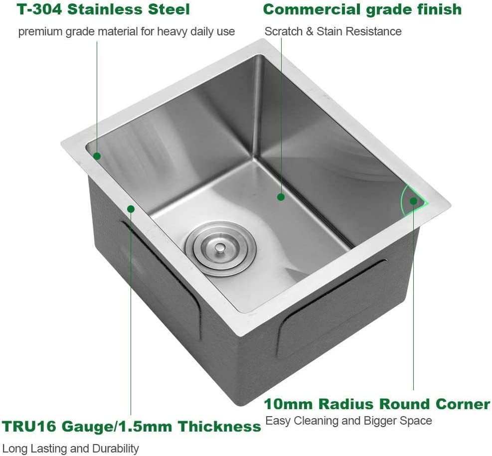 Sarlai 14x18 Stainless Steel Undermount Bar Sink with Accessories