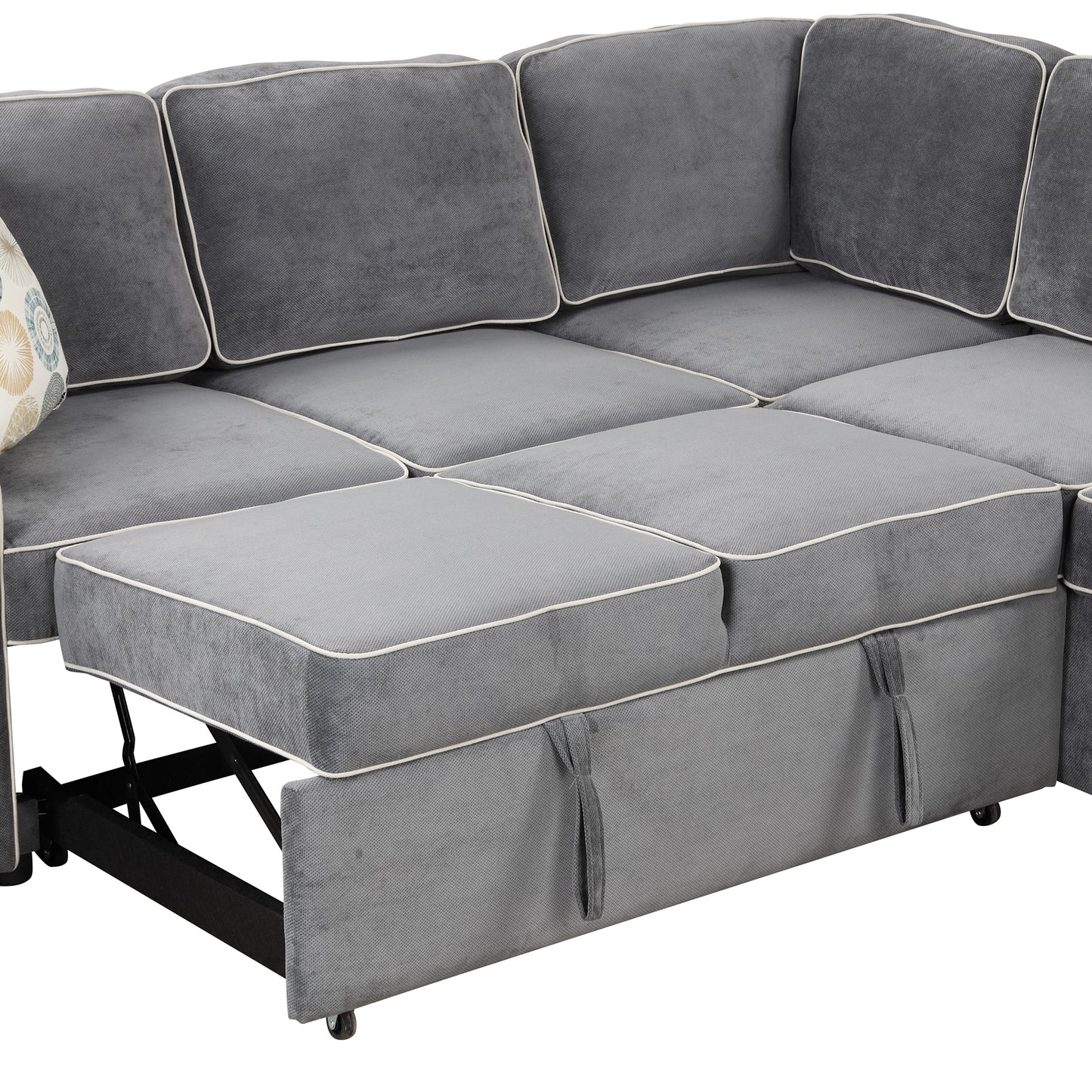 83 L-Shaped Convertible Sleeper Sofa with USB ports, Power Sockets, and Pillows, Gray