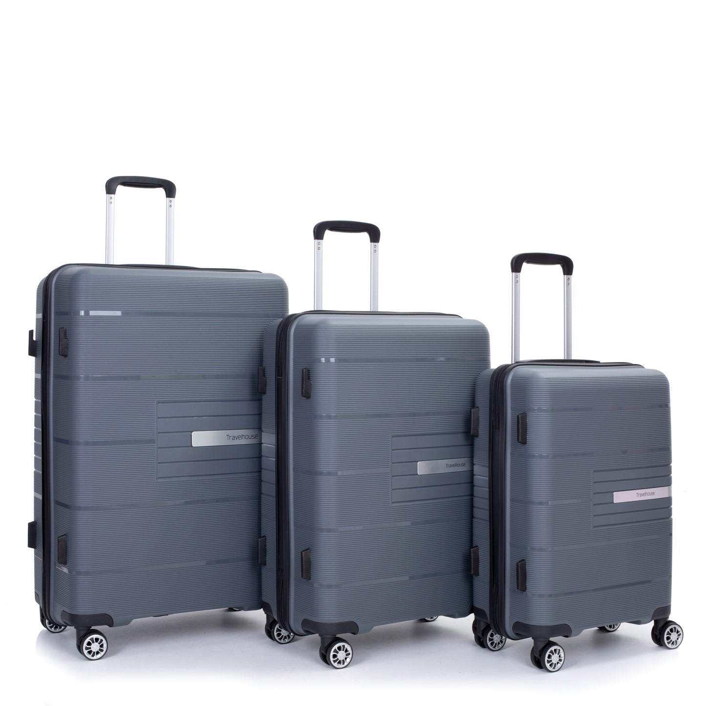 Hardshell Suitcase Double Spinner Wheels PP Luggage Sets Lightweight Durable Suitcase with TSA Lock,3-Piece Set (20/24/28) , Gray