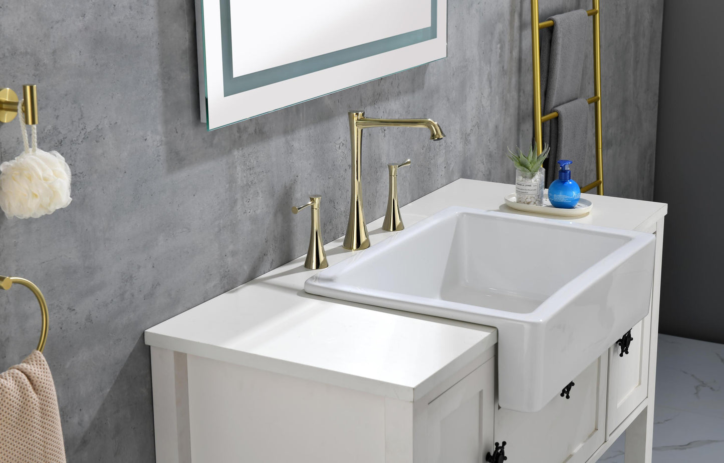 White Ceramic Farmhouse Kitchen Sink with Modern Design