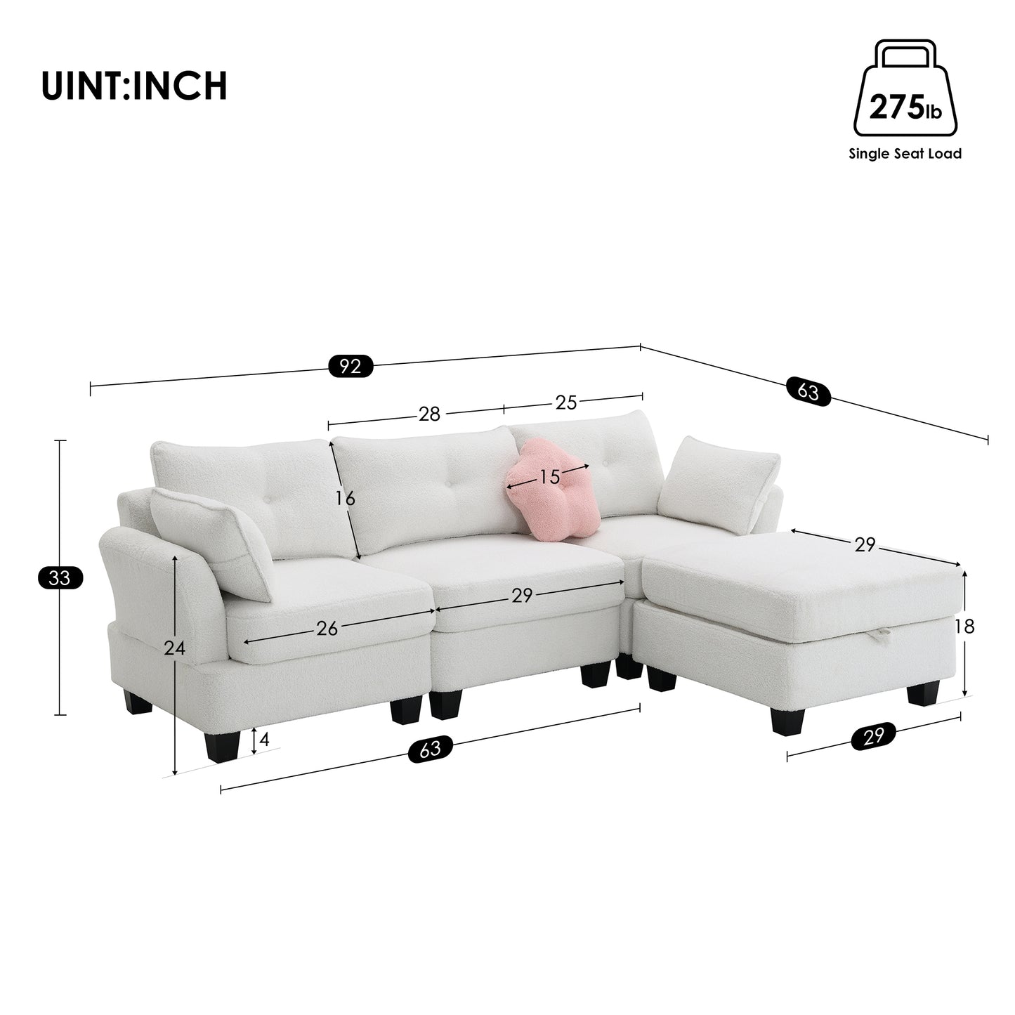 Luxurious Modern Teddy Velvet L-Shaped Sectional Sofa with Charging Ports and Storage Ottoman