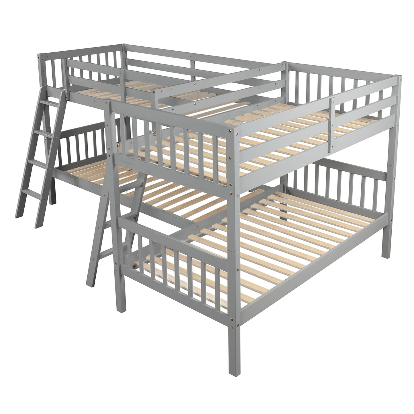 L-Shaped Twin-Size Gray Bunk Bed with Versatile Design