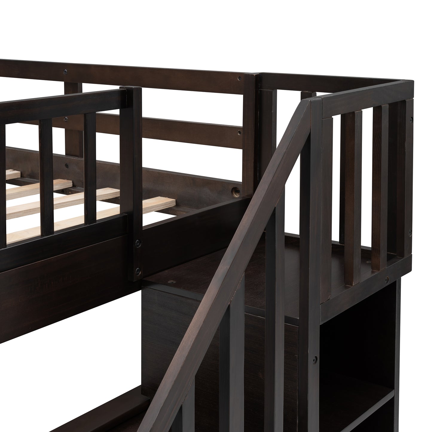 Staircase Full Bunk Bed with Twin Trundle and Storage - Espresso