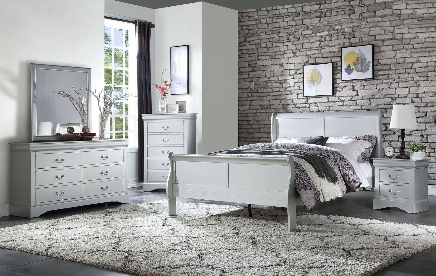 Louis Philippe Eastern King Bed in Platinum 26727EK