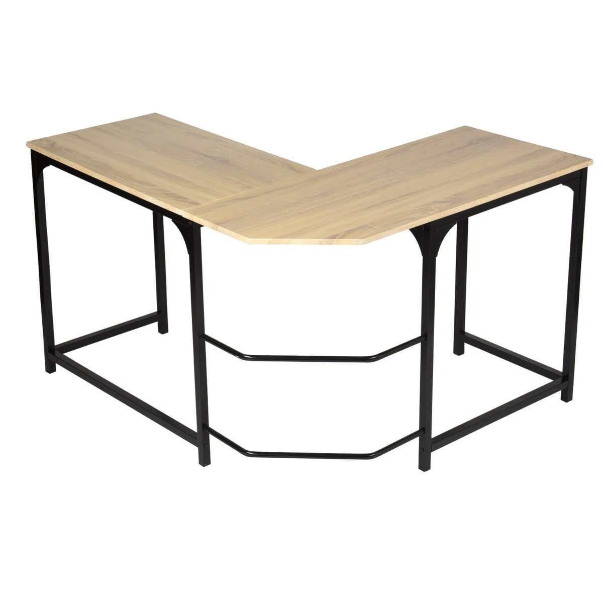 Modern & Stylish L-Shaped Wooden Desk with Sleek Black Metal Frame