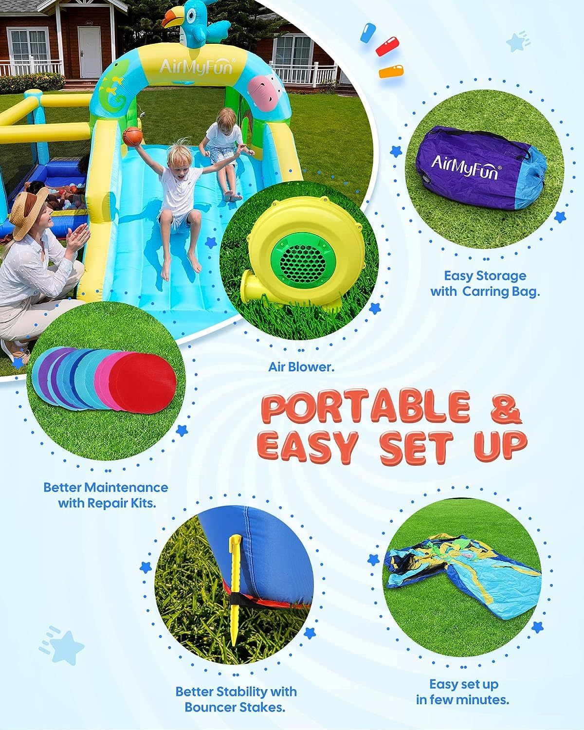 Inflatable Animal Castle Bounce House with Wide Slide and Ball Pool