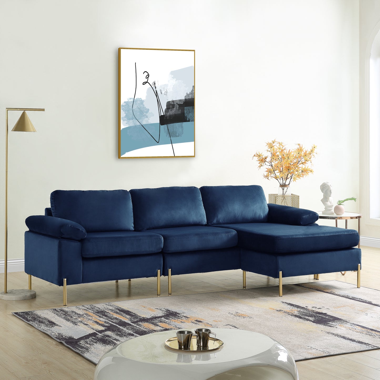 Shannon Velvet Sectional Sofa with Chaise