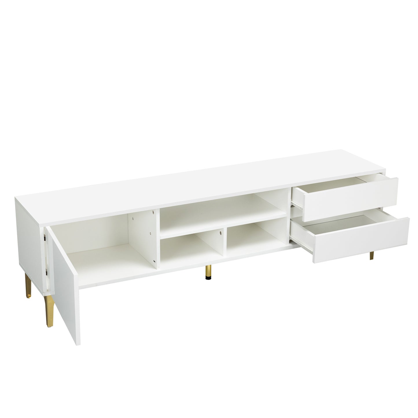 Modern White TV Console with LED Lights and Gold Metal Legs